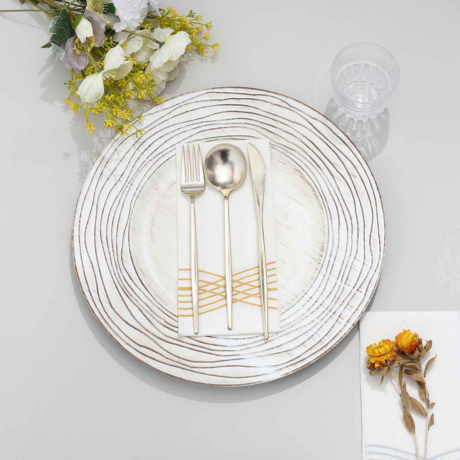 Alternative view of 6-Pack Faux Wood Charger Plates 13" Round White Washed Rose Embossed Rim - Disposable Plastic Charger Tableware