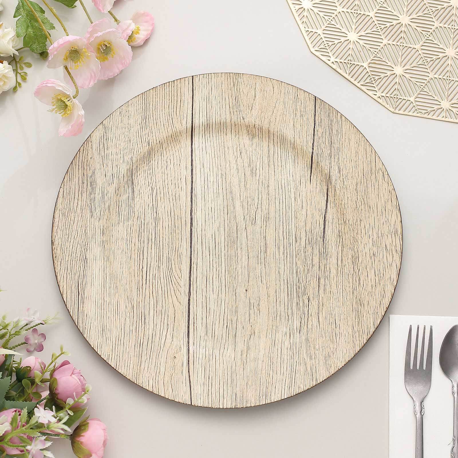 6-Pack Plastic Charger Plates 13" Round Natural with Faux Wood Finish - Rustic Boho Chic Dinner Party Charger Tableware - Image 6